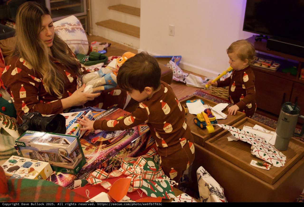 Family Christmas Morning Gift Opening Celebration