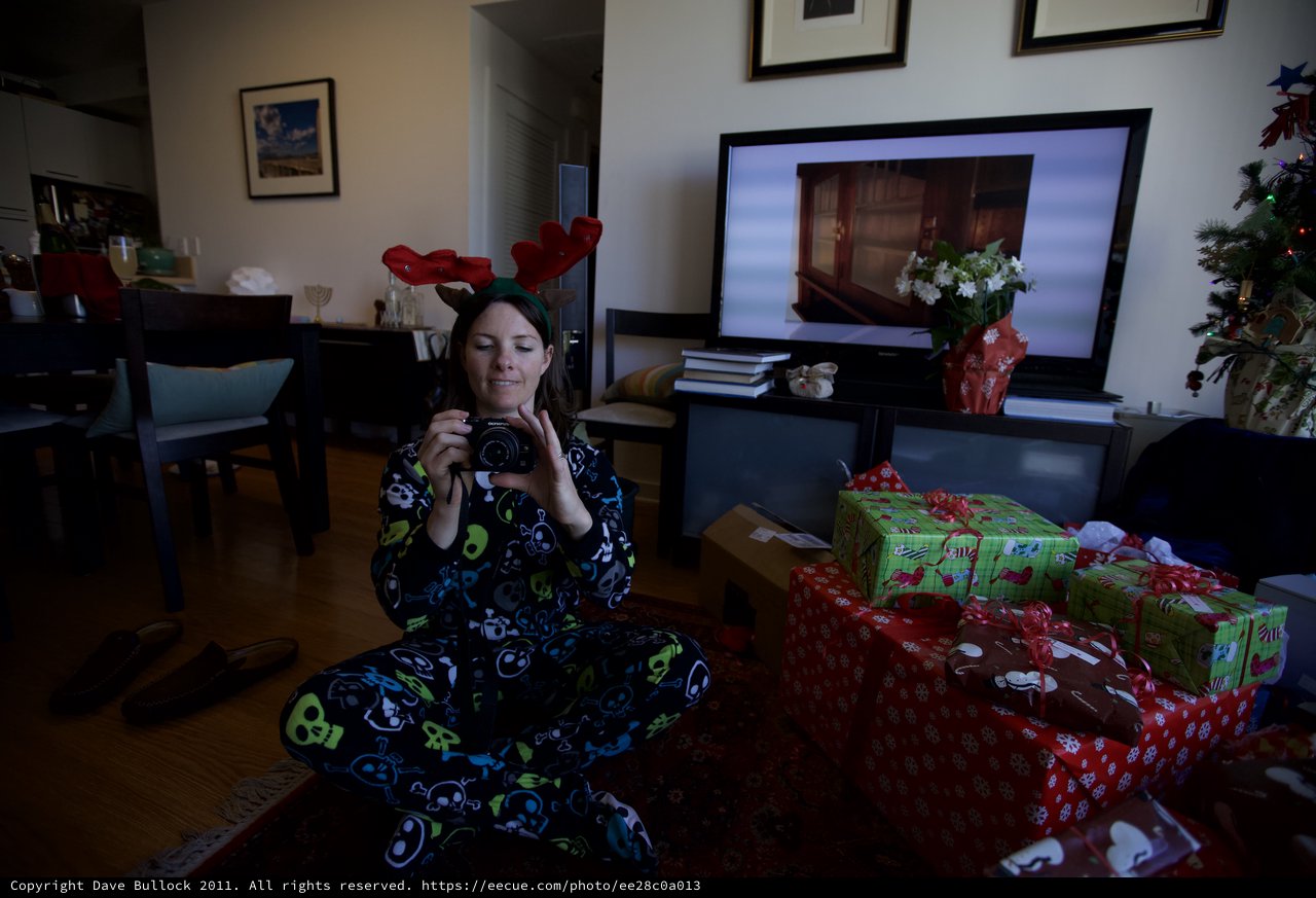 Christmas Morning Camera Fun in Reindeer Pajamas