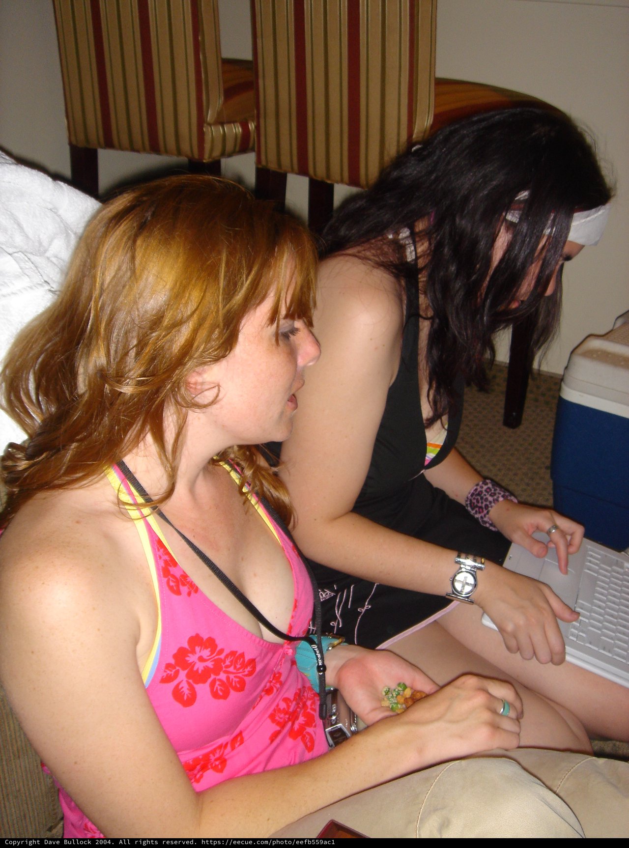 Two Young Women Relaxing in Hotel Room 2004