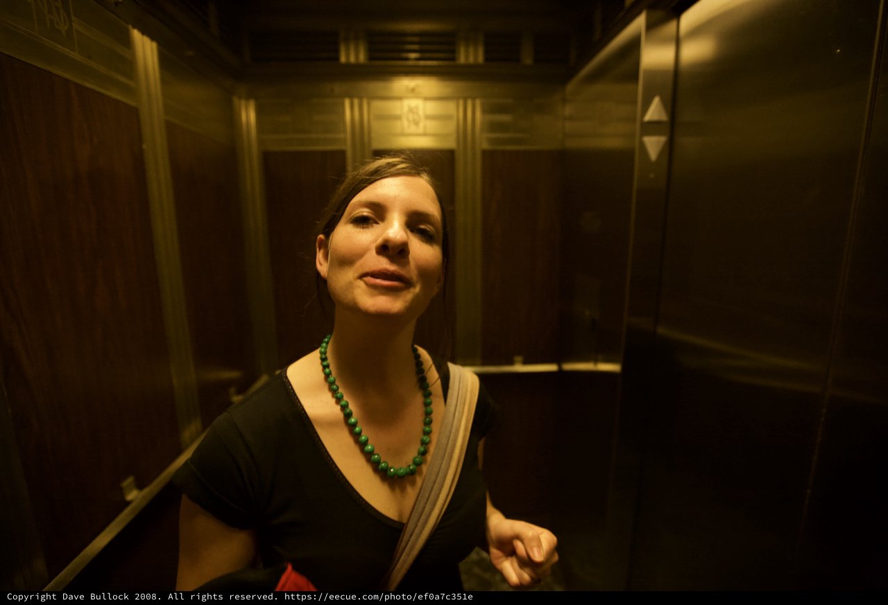 Woman in Elevator During Art Walk Night