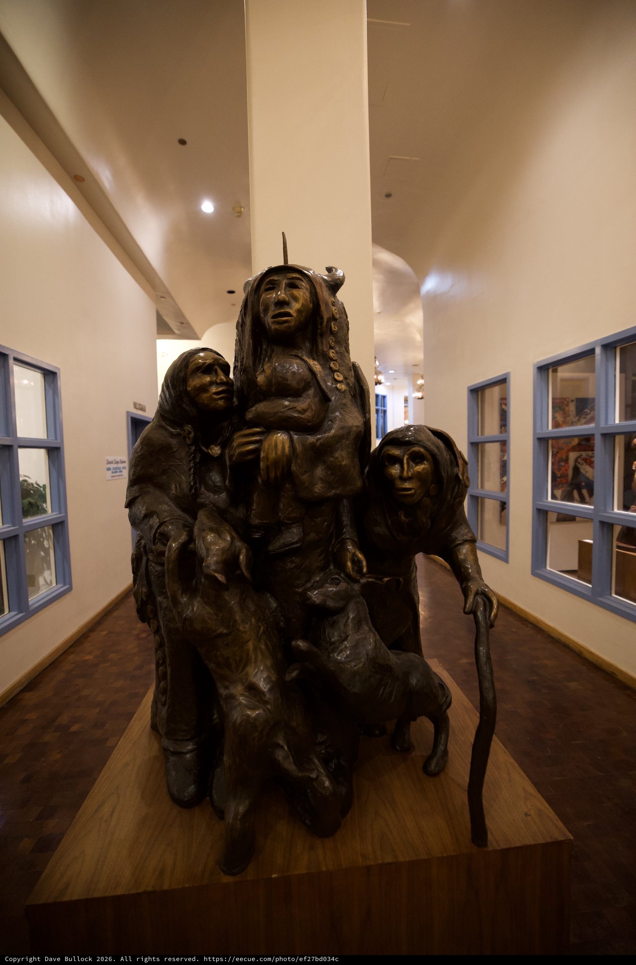 Bronze Sculpture of Native American Women and Wolf
