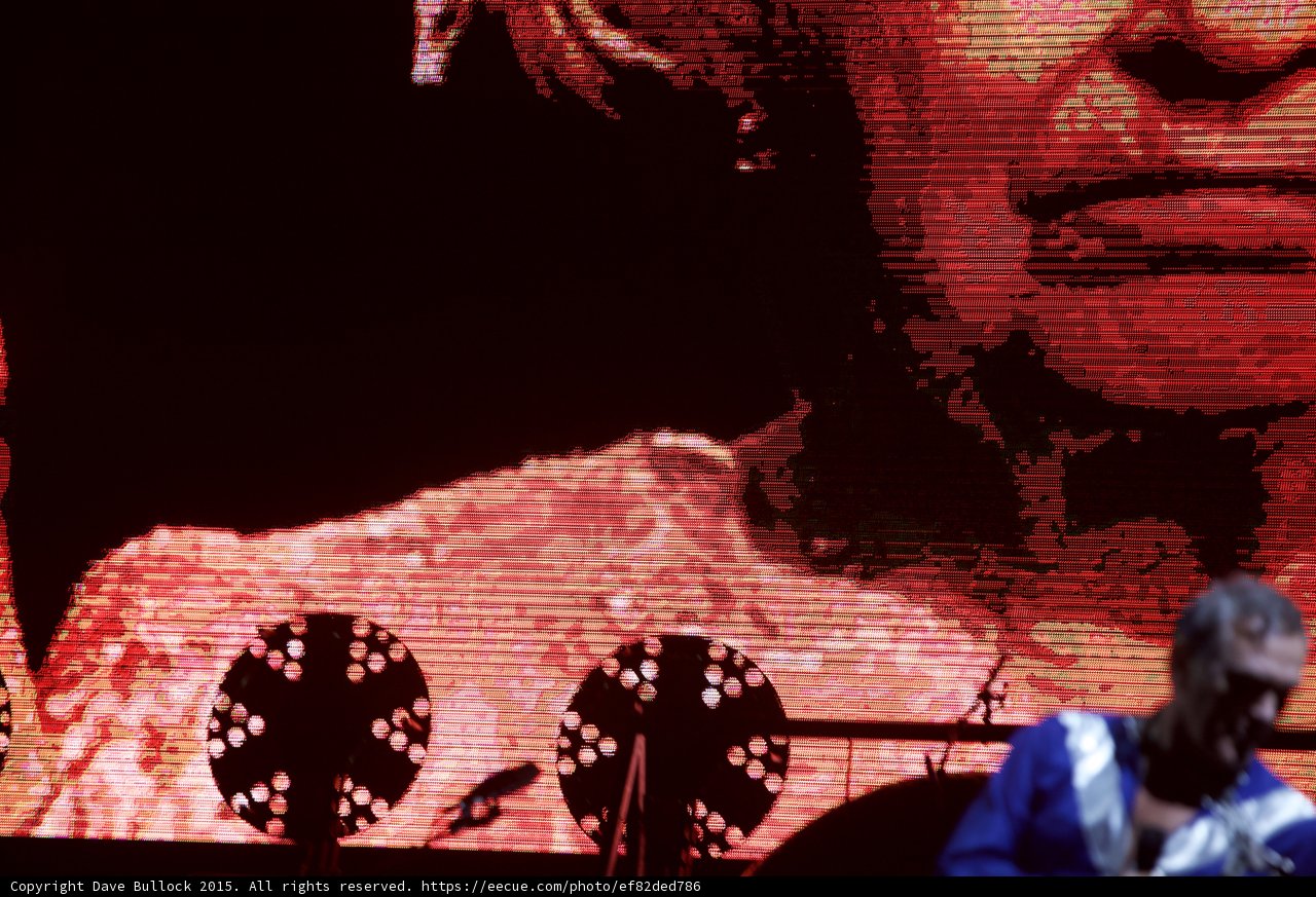 FYF Fest Stage Red Video Screen Face Imagery Two Circular Lights Silhouette Morrissey Corner