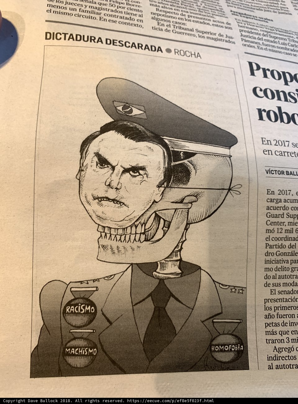 Cartoon of Jair Bolsonaro in Military Uniform on Newspaper Page