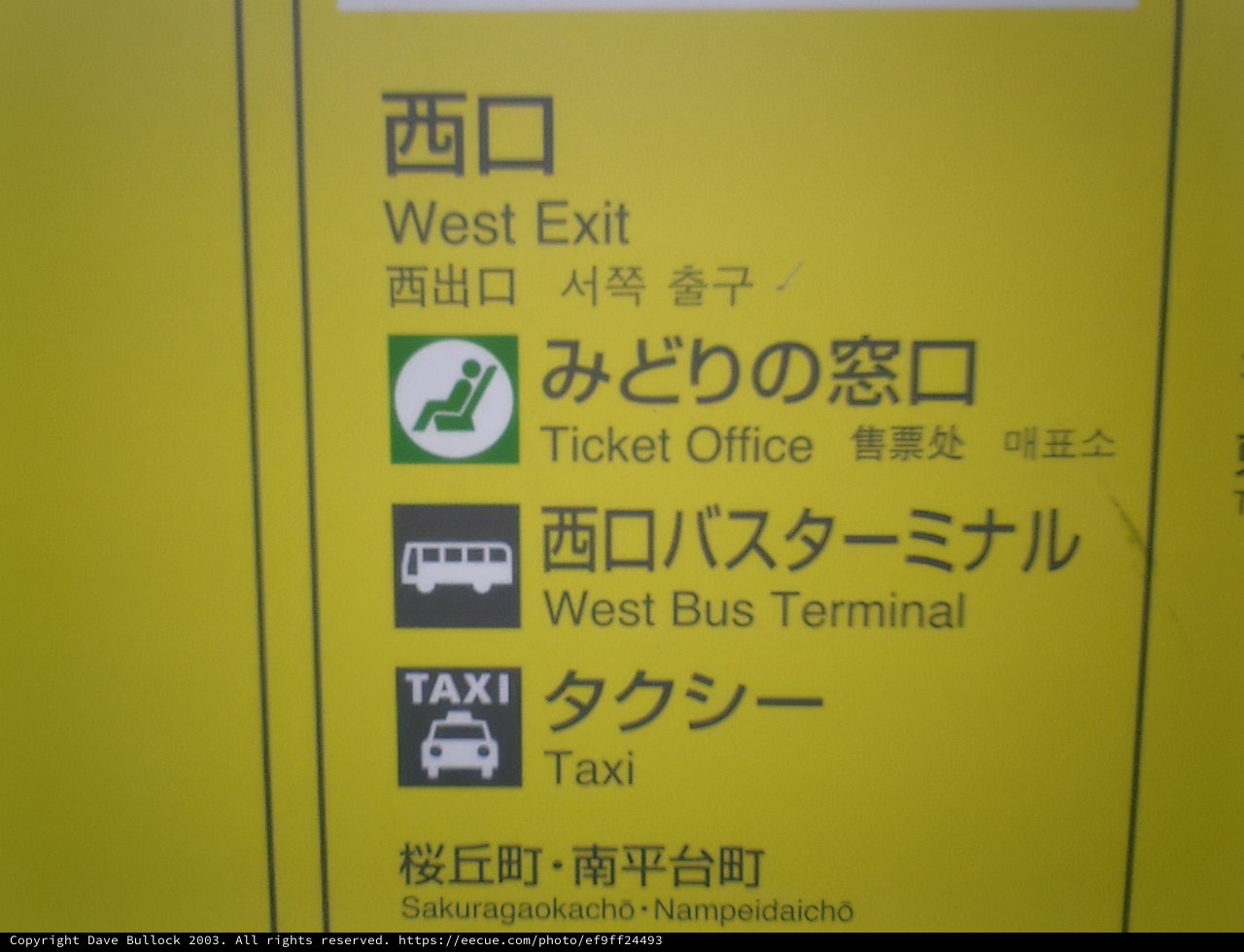 West Exit Ticket Office and Taxi Sign in Shibuya