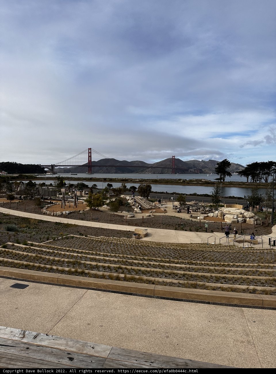 Golden Gate Bridge seen from a hilltop in Presidio