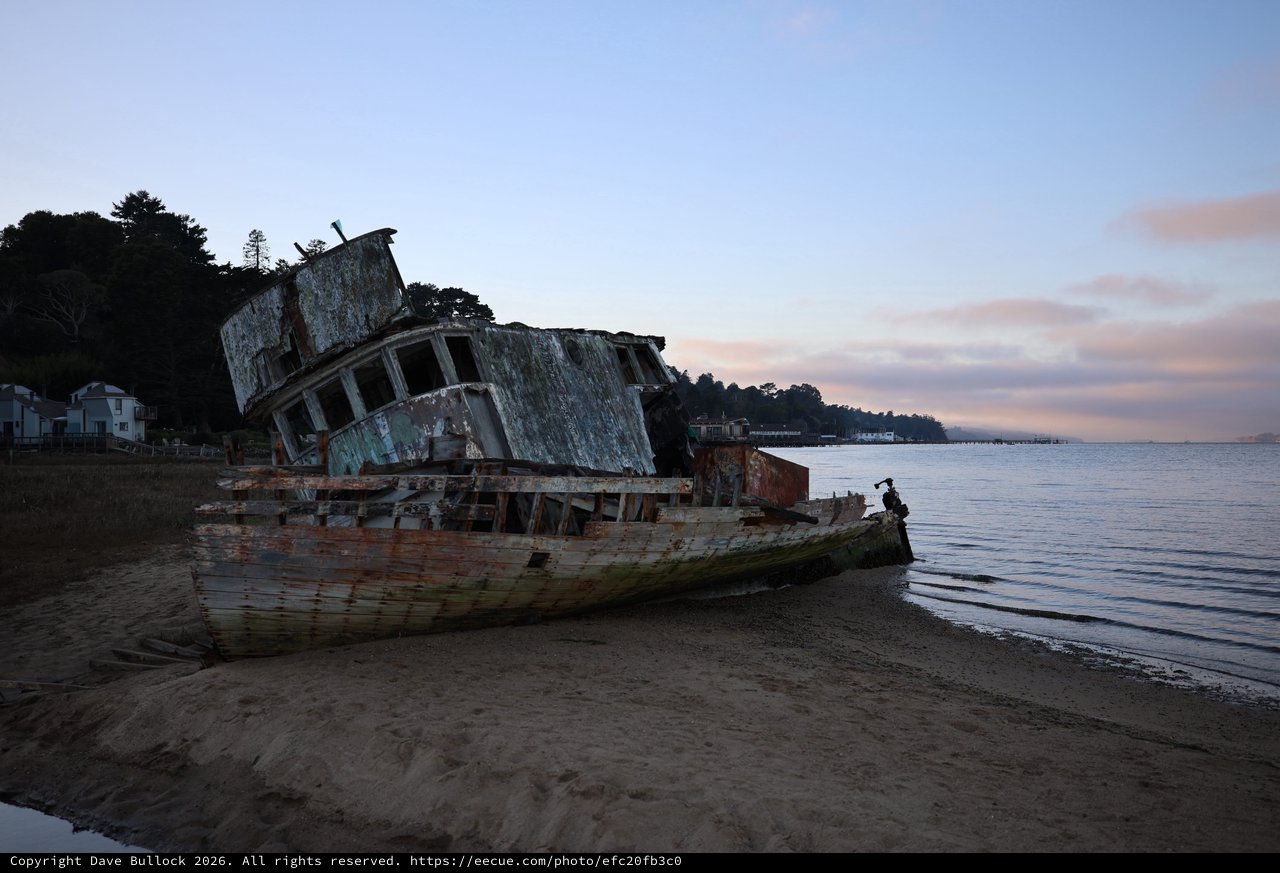 Abandoned Shipwreck at Sunset on California Coast