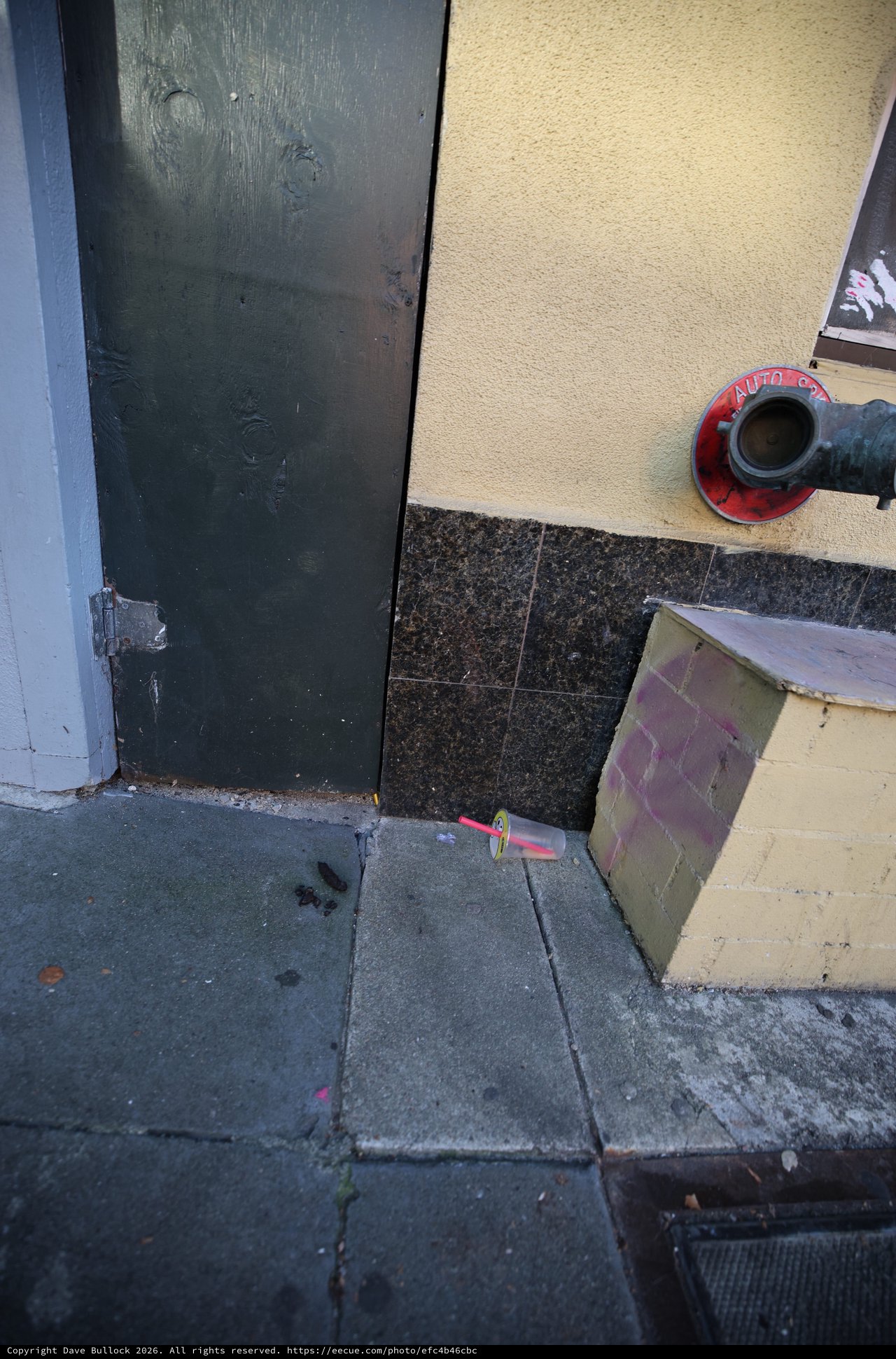 Urban Doorway with Fire Hose and Weathered Architecture