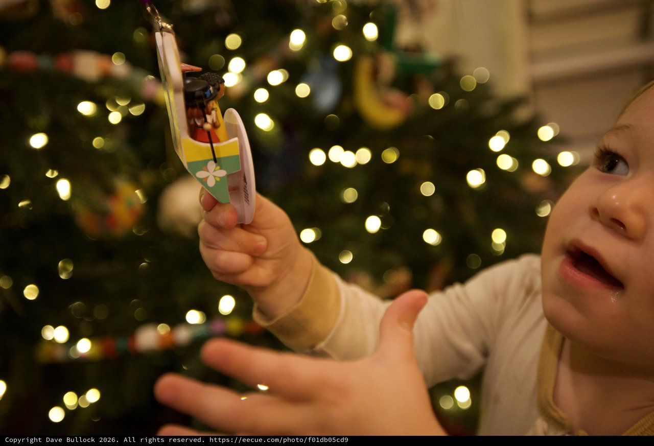 Child's Joyful Wonder at Christmas Tree Ornament