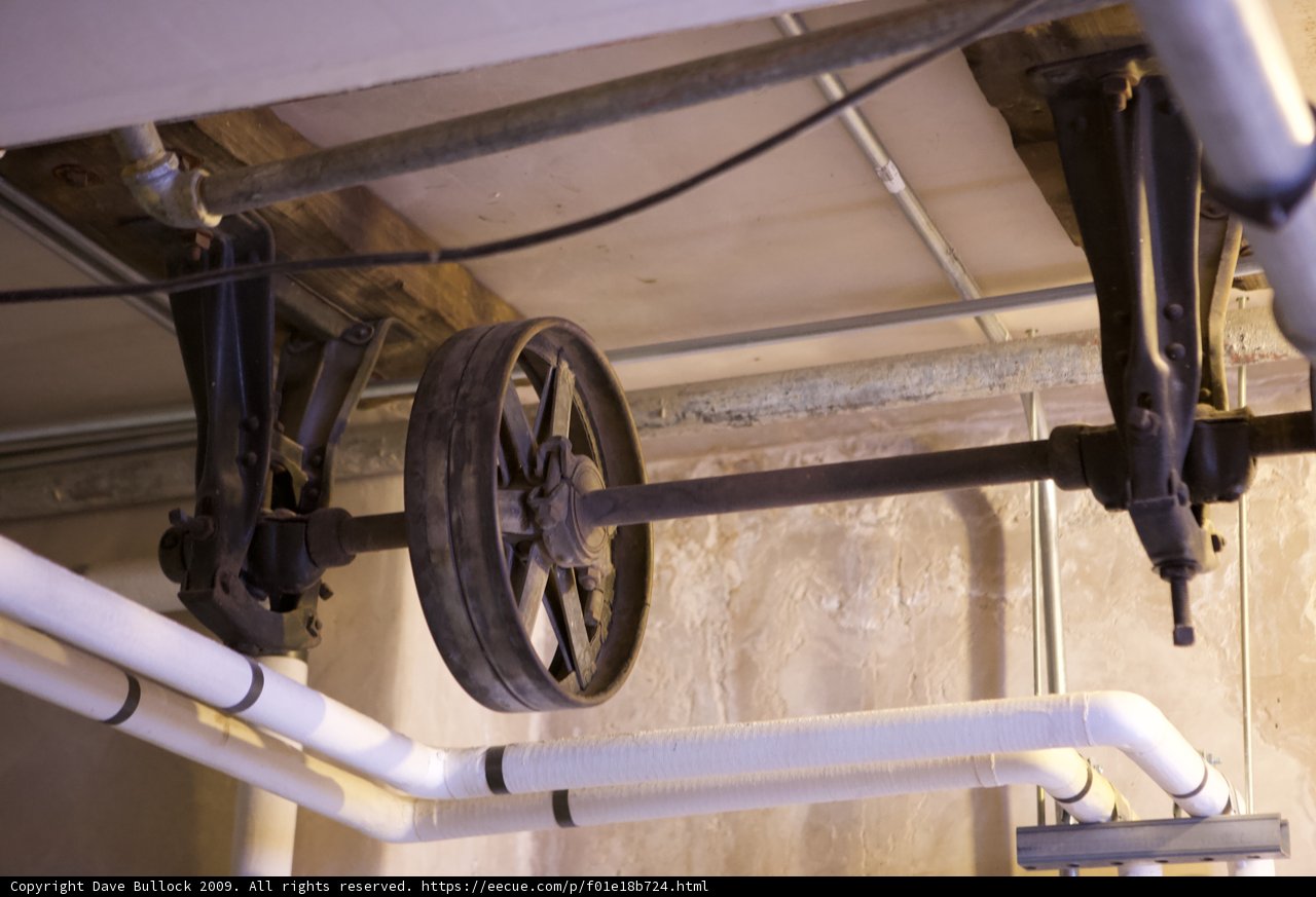 Wheel and Pipe Hanging from Ceiling