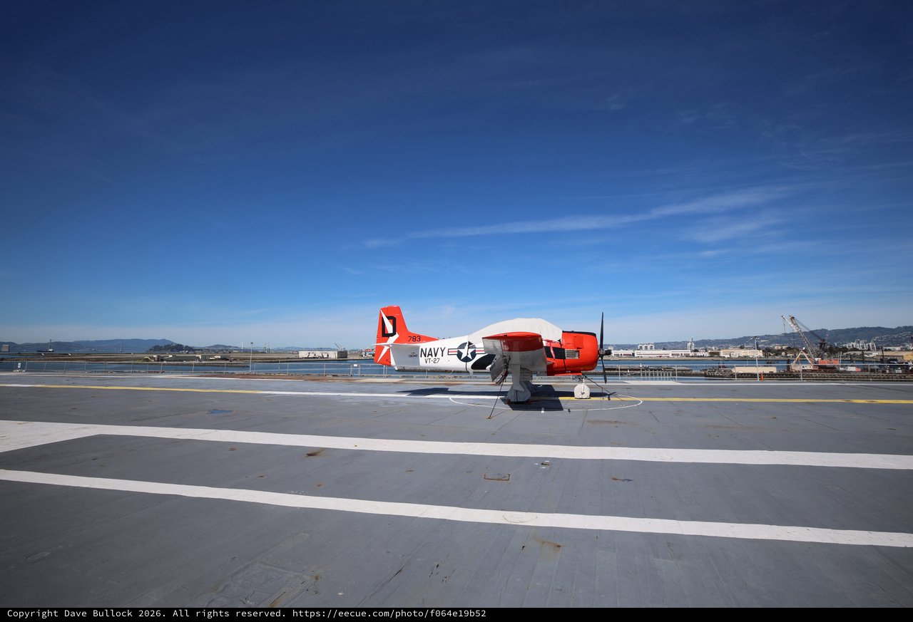 Vintage Navy T-2 Buckeye Trainer on USS Hornet Deck