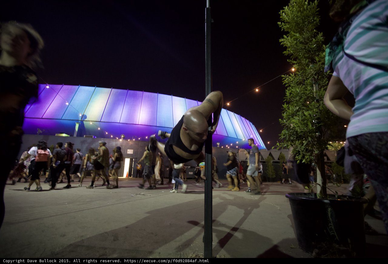 FYF Fest Bald Man Tattoo Human Flag Pole LA Sports Arena Rainbow Lights Festival Crowd Night