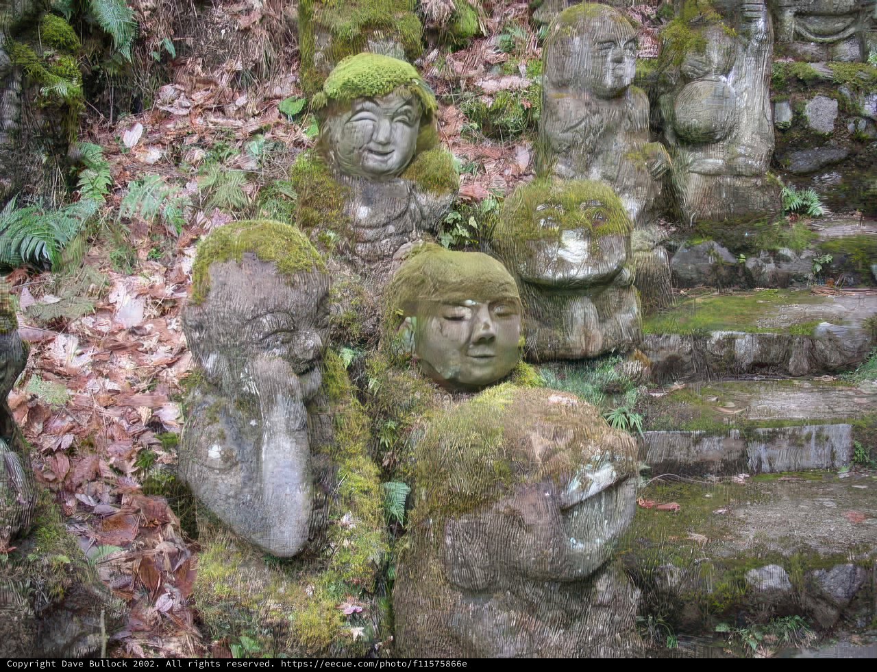 Moss-covered Statues in Goa Gajah Landmark