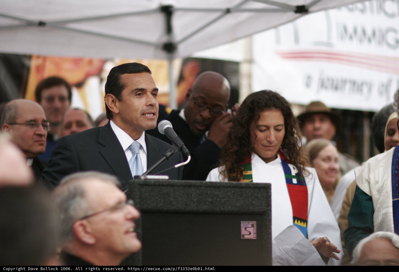 Antonio Villaraigosa Addressing a Crowd at a Podium