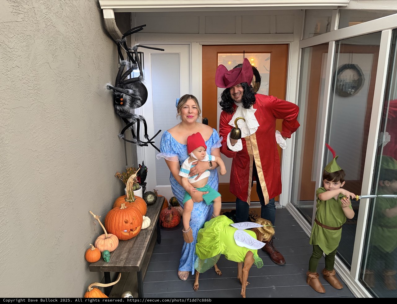 Family Peter Pan Halloween Costume on Front Porch