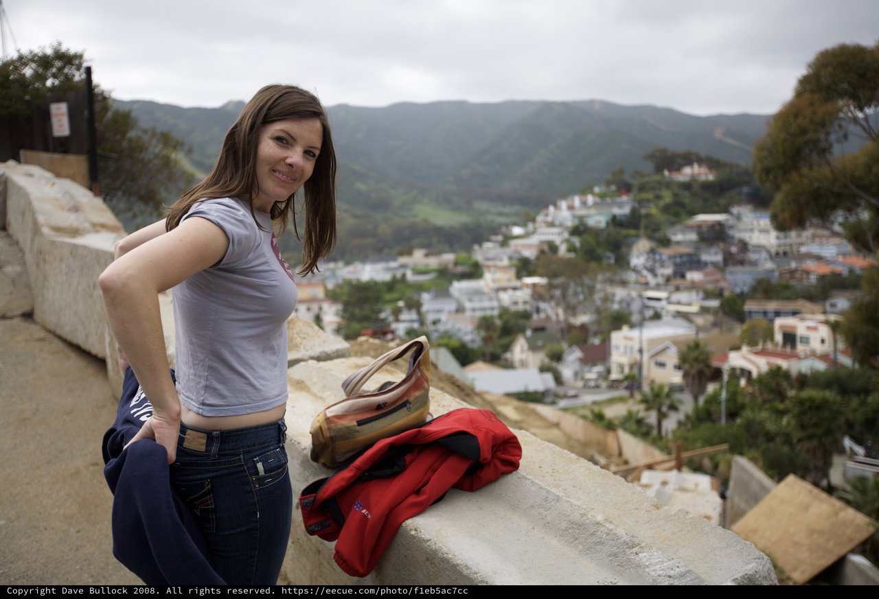 Smiling Woman Overlooking Avalon Harbor on Catalina Island