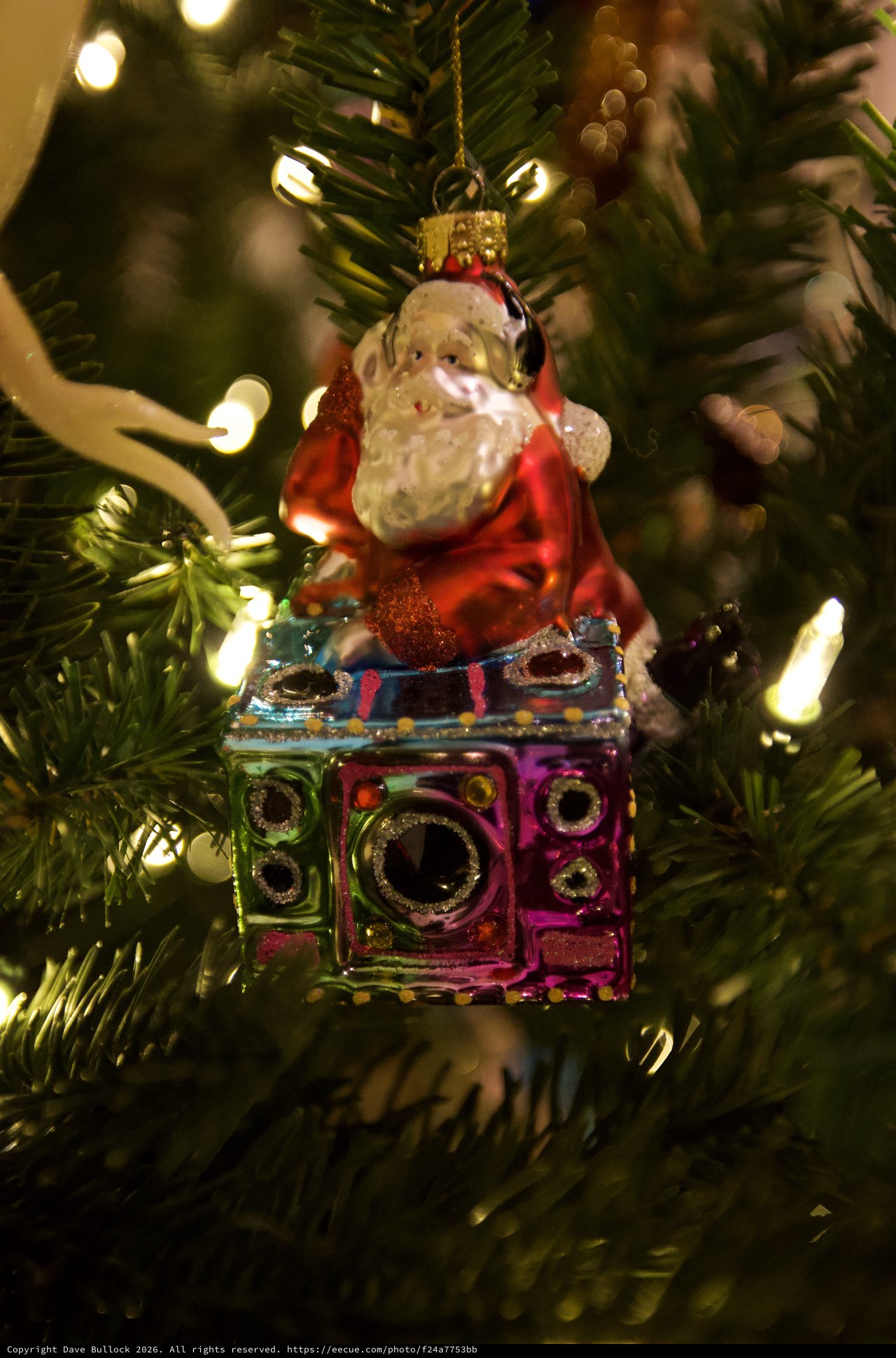 Santa DJ Christmas Tree Ornament with Colorful Speakers