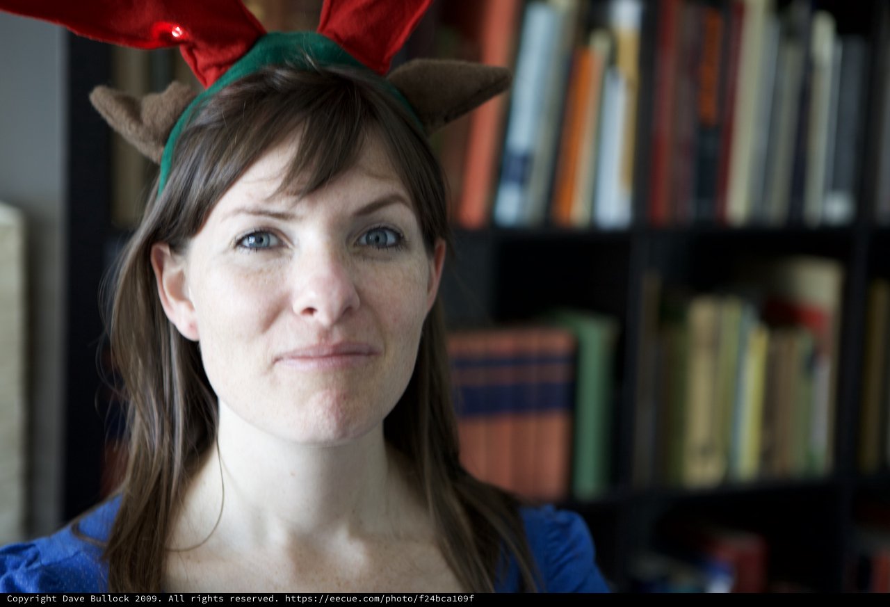 Penelope Wearing Reindeer Antlers on Christmas Day