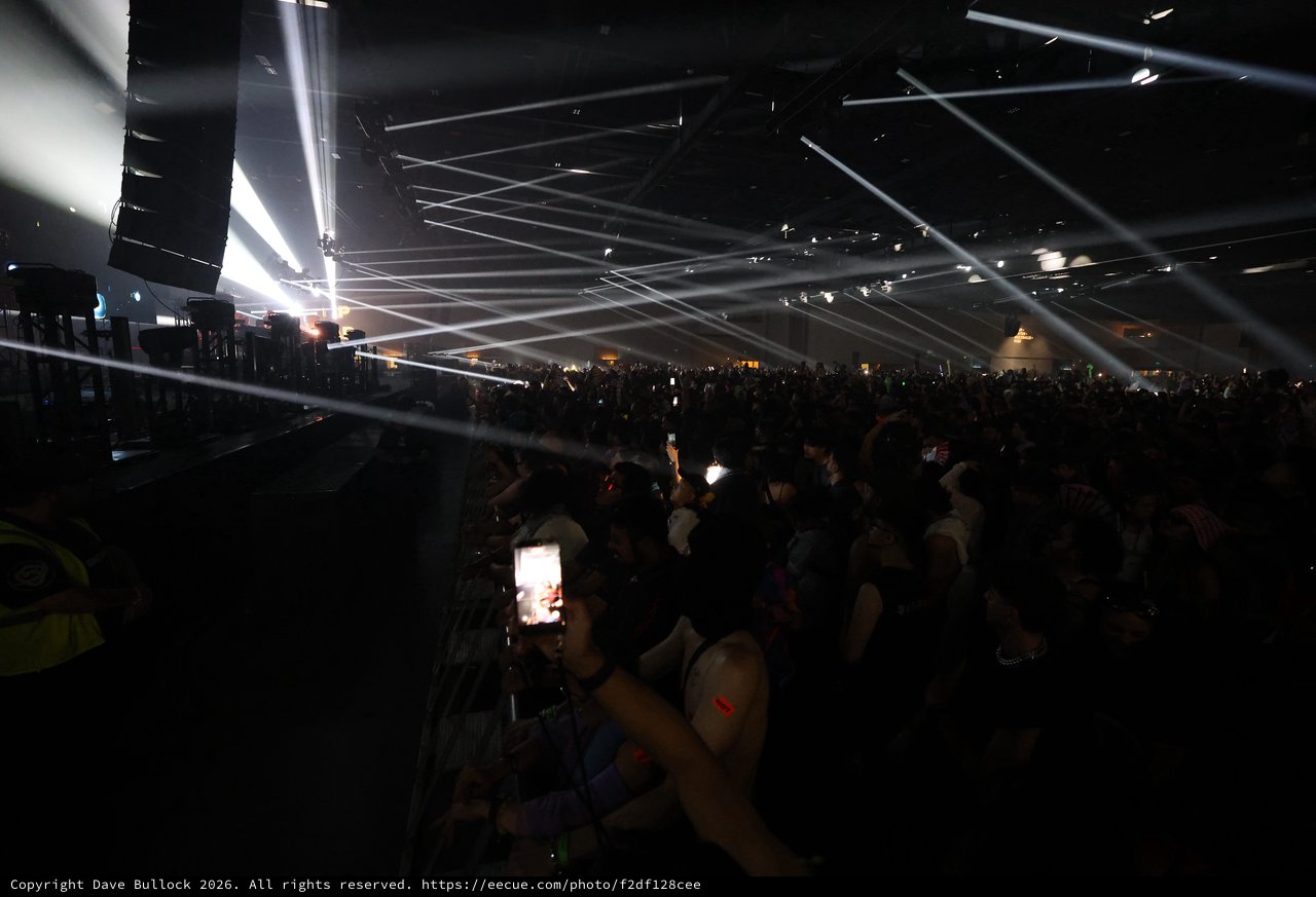 Massive Crowd Illuminated by Laser Light Show