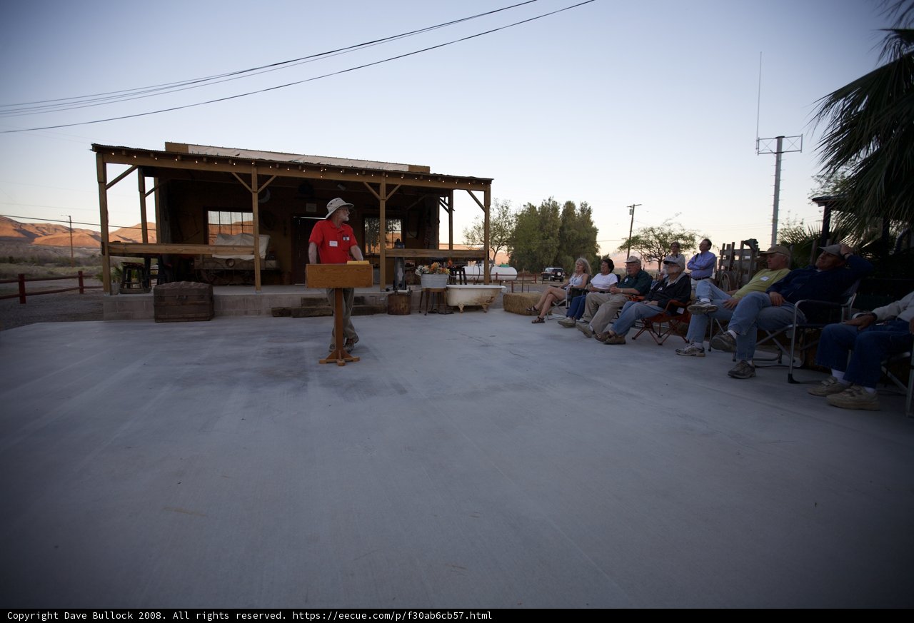 Ron English giving a speech in the desert