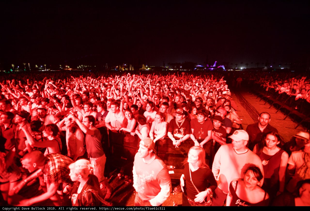 Red-Lit Crowd at Jamie Dornan's Cochella Performance