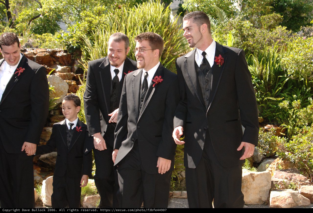Groomsmen Walking in Garden Before Wedding Ceremony