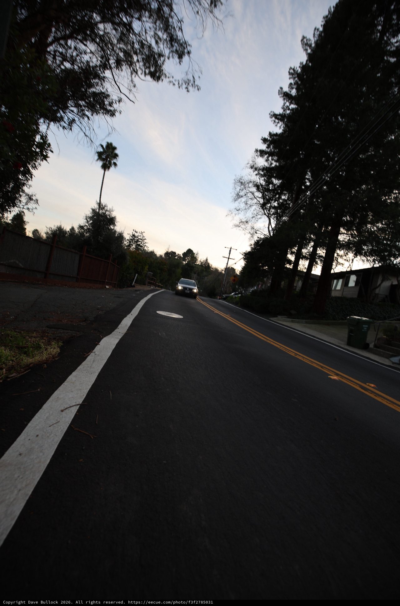 Twilight Road Through Residential Canyon Hills