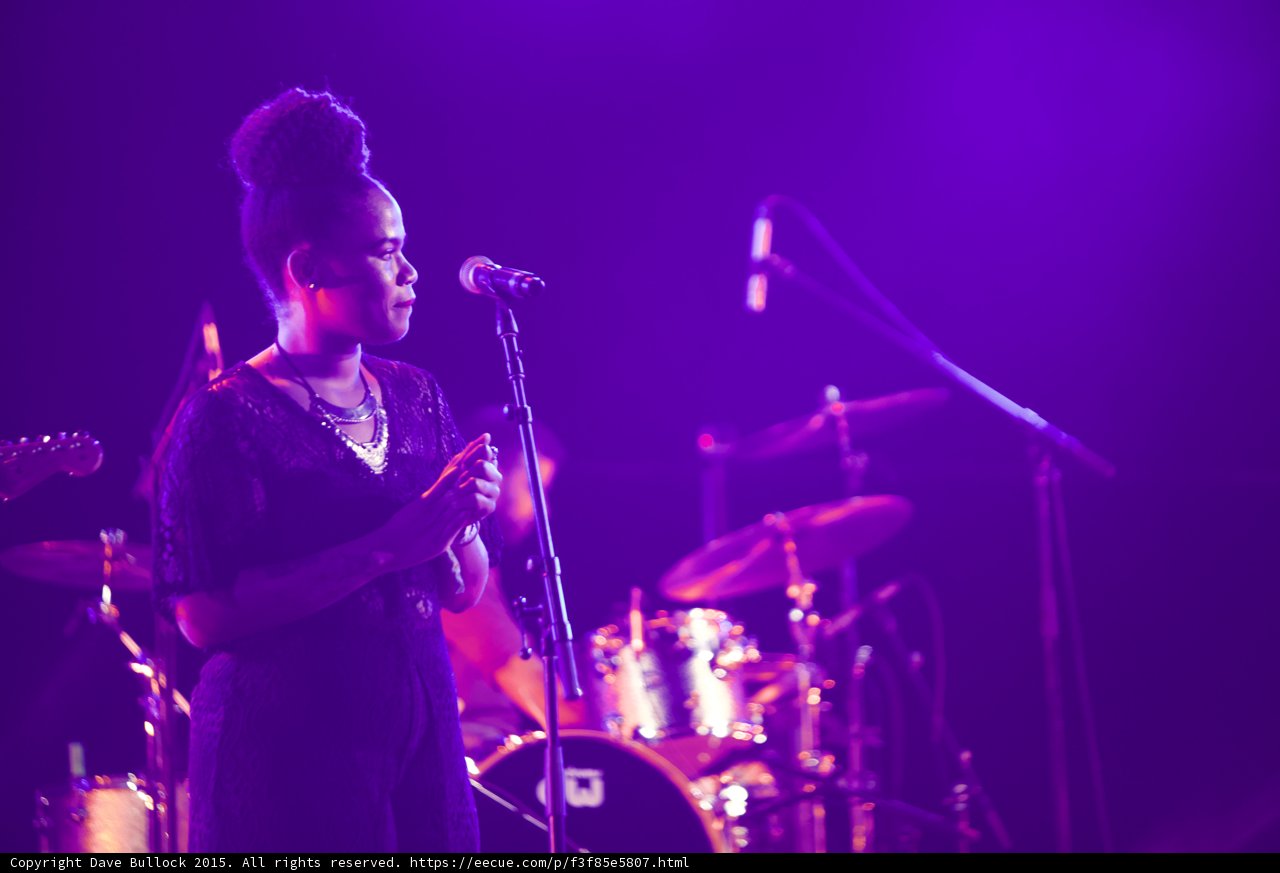 Solange Backing Vocalist Portrait Updo Black Dress Necklaces Contemplative Purple