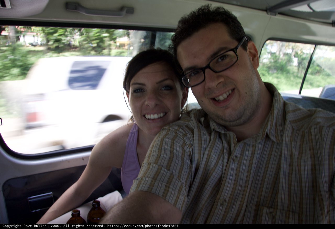 Smiling Couple Taking Selfie in Moving Vehicle Fiji