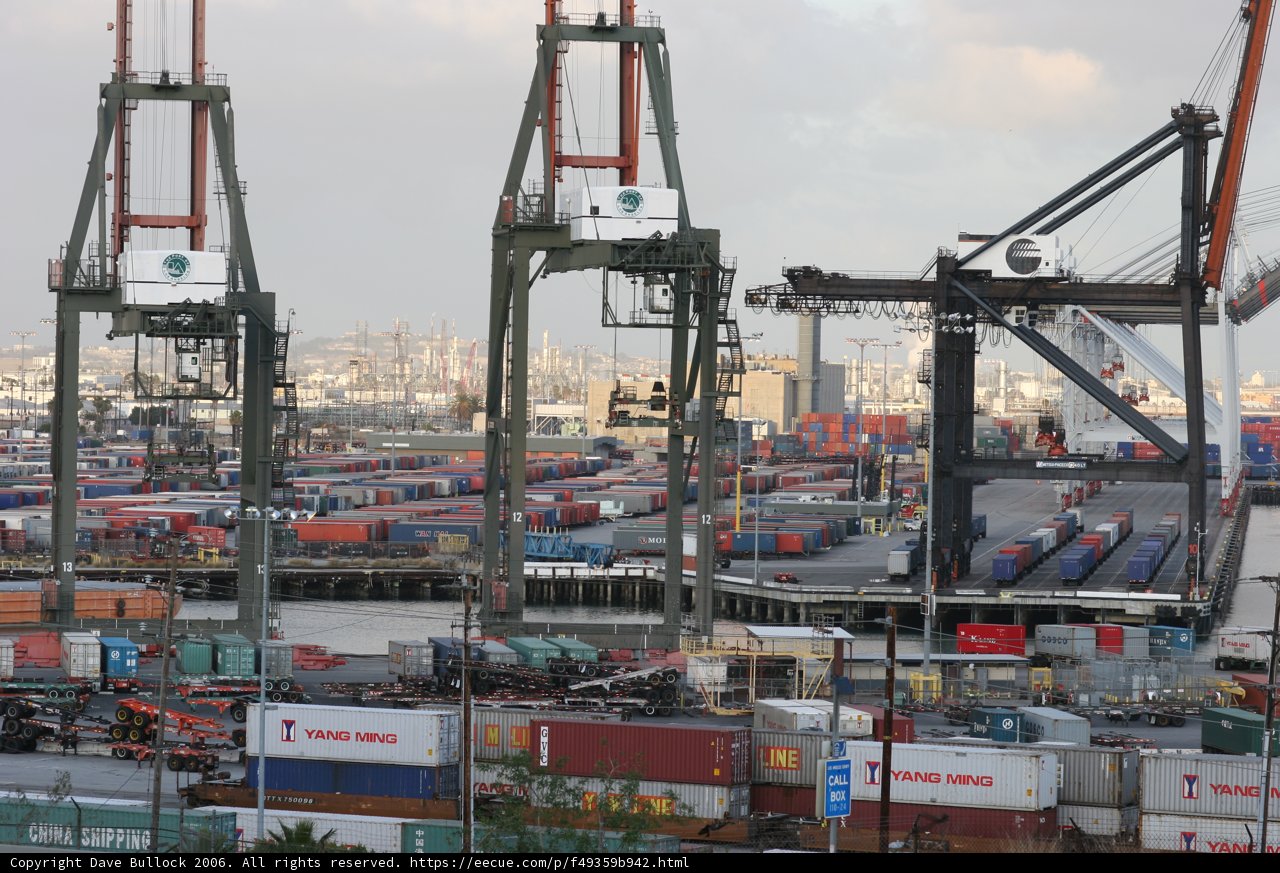 Container Ship in the Urban Harbor
