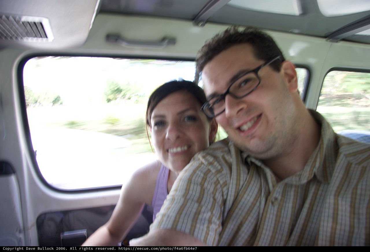 Couple Smiling Together During Van Ride in Fiji