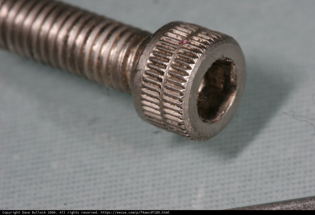 Macro View of a Screw, Nut, and Screwdriver