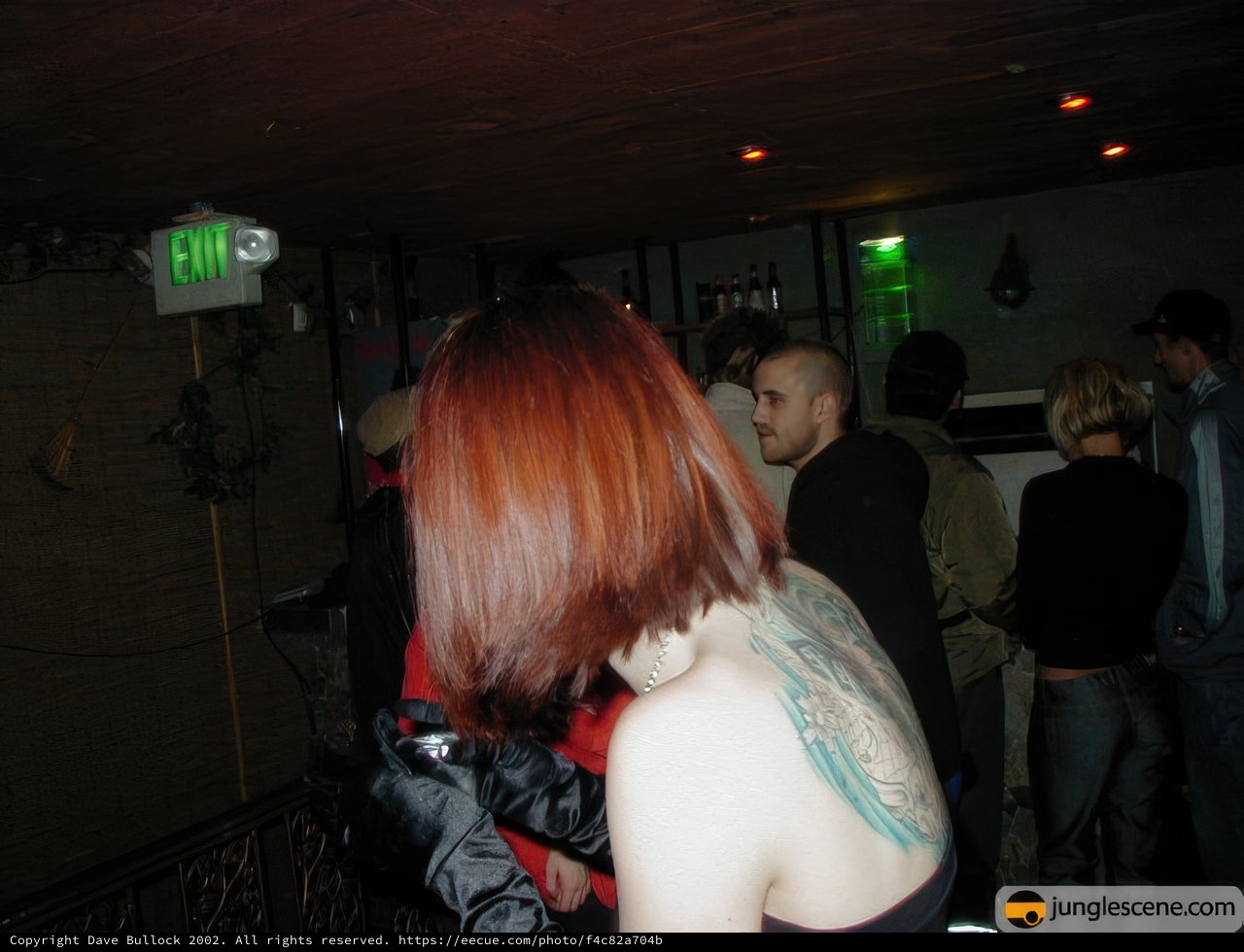 Red-haired Tattooed Woman Stands Out in Nightclub Crowd