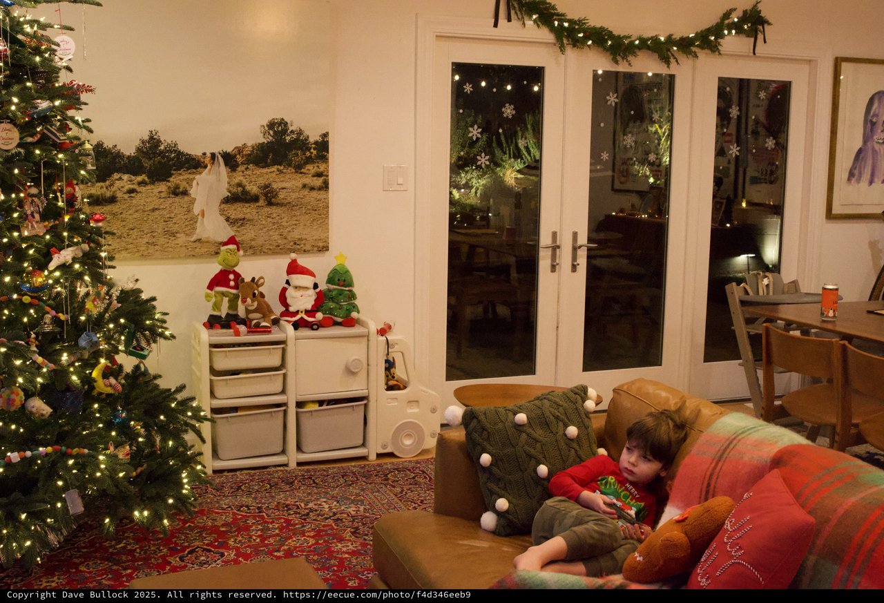 Cozy Christmas Eve Living Room with Child Relaxing