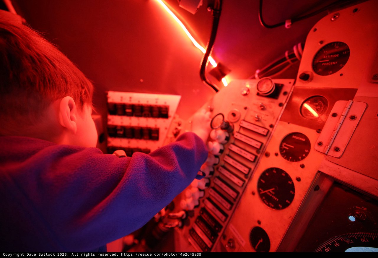 Inside the Submarine: Red-Lit Control Panel Experience