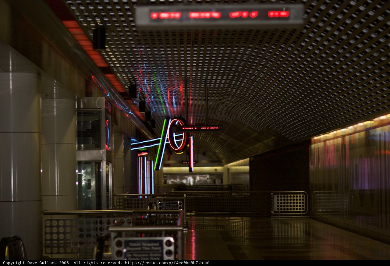 Neon-Lit Corridor of a Restaurant