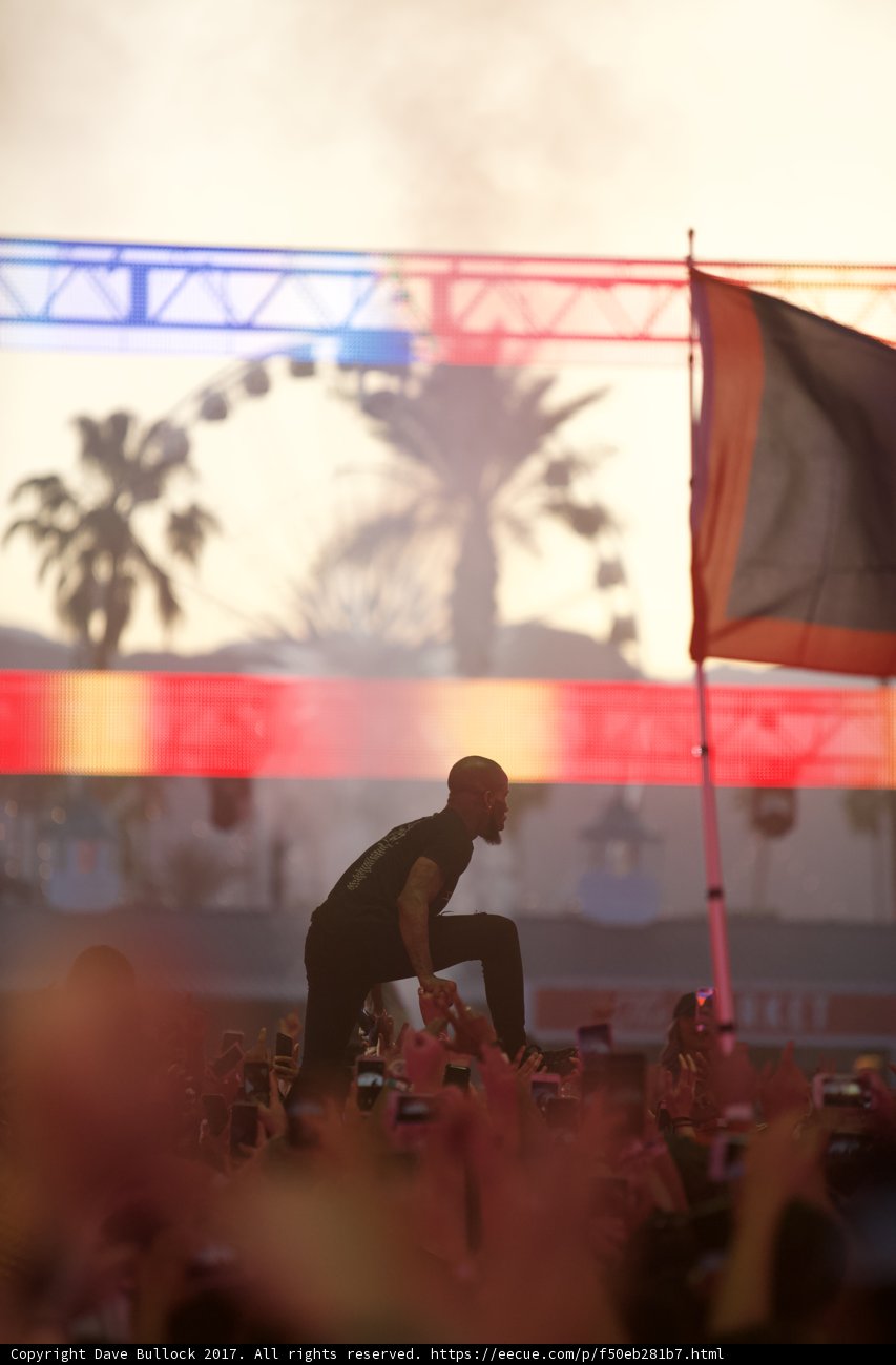 Skateboarder Waves Flag at Coachella Concert
