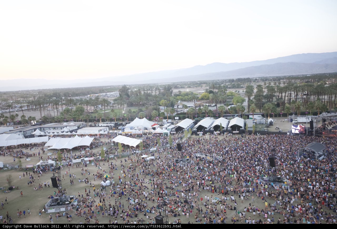 Aerial View of Massive Crowd at Coachella Music Festival