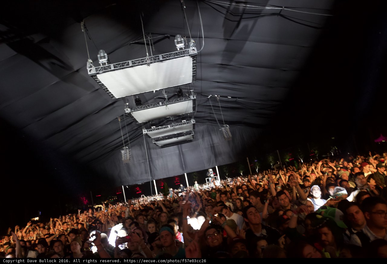 Nighttime crowd at Coachella concert