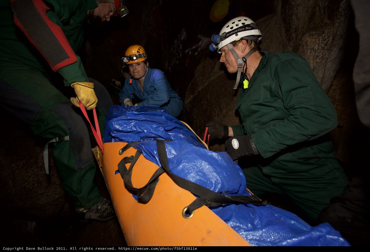 Cave Rescue Team Navigates Underground Stretcher Operation