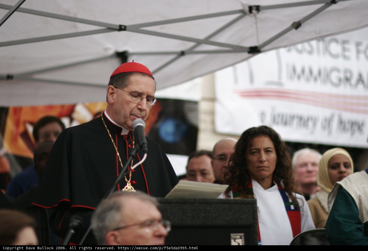  Bishop Roger Mahony delivers an electrifying speech at a rally