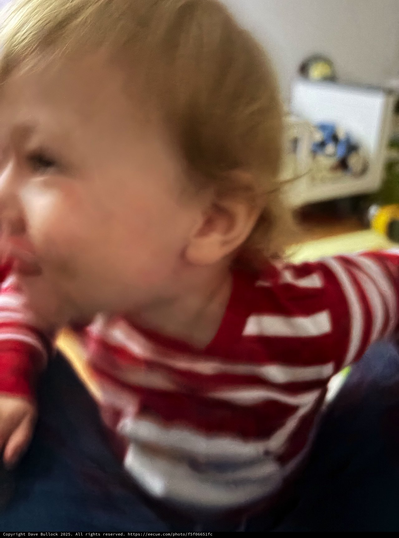 Young Child in Red Striped Shirt Close-Up Portrait