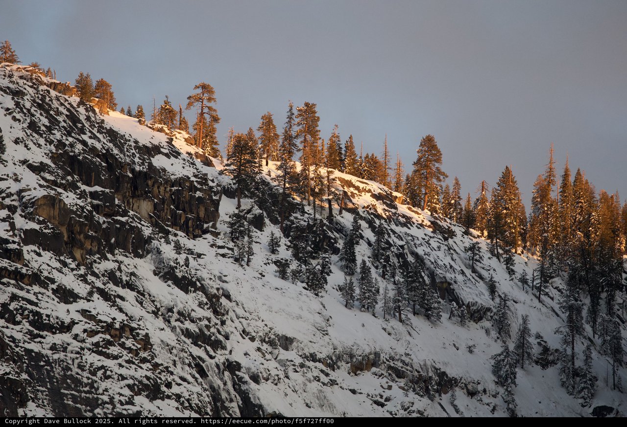 Golden Hour Light on Snow-Covered Sierra Nevada Ridge