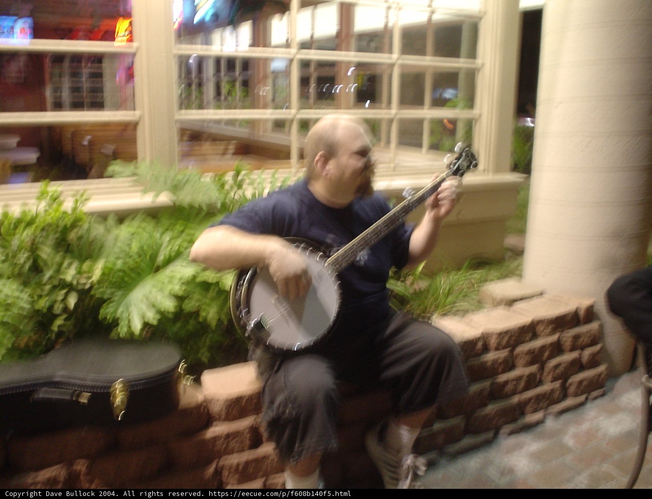 Banjo music outside the restaurant