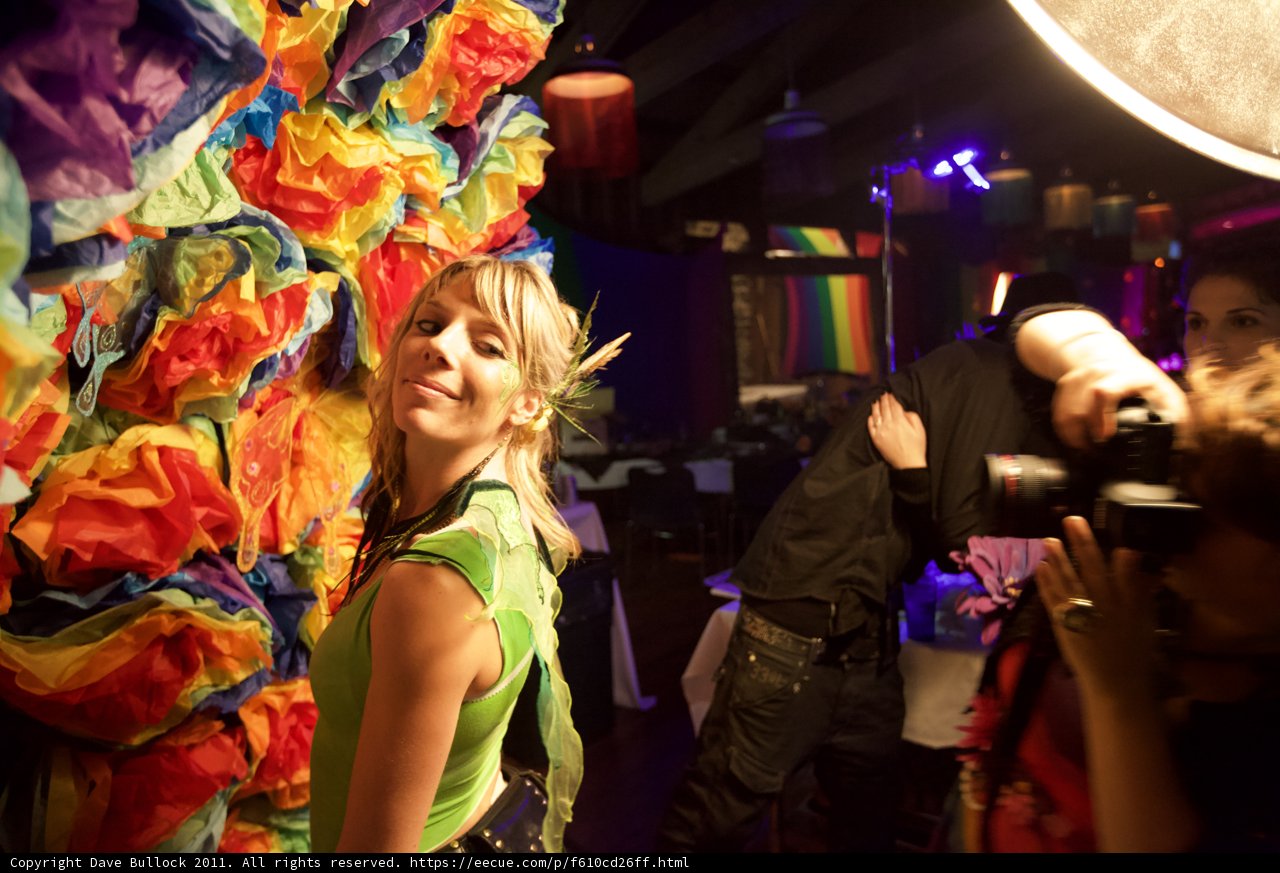Green Dress and Rainbow Wall