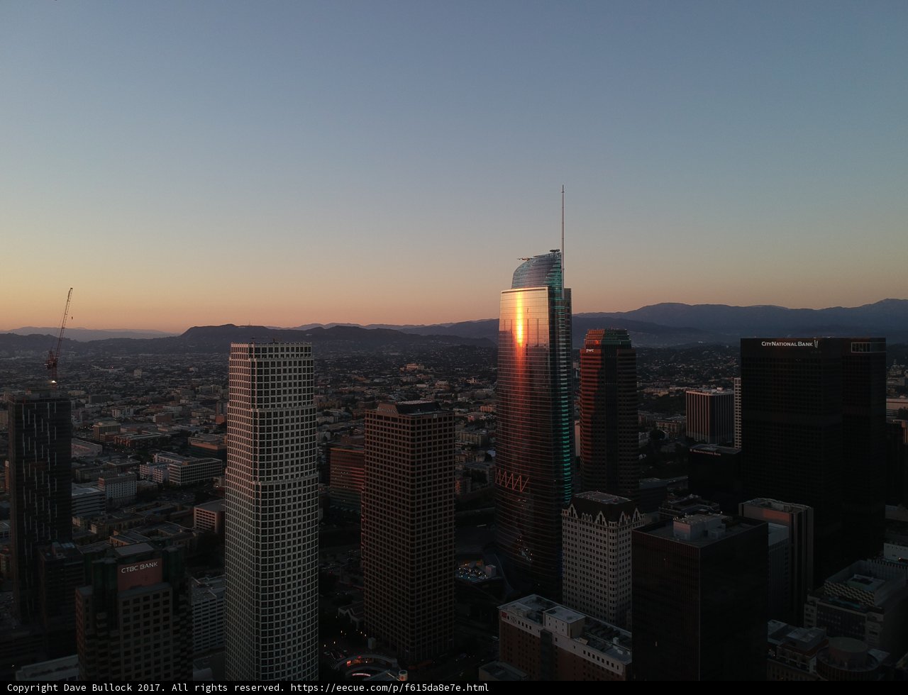 Aerial View of Los Angeles Cityscape at Sunset