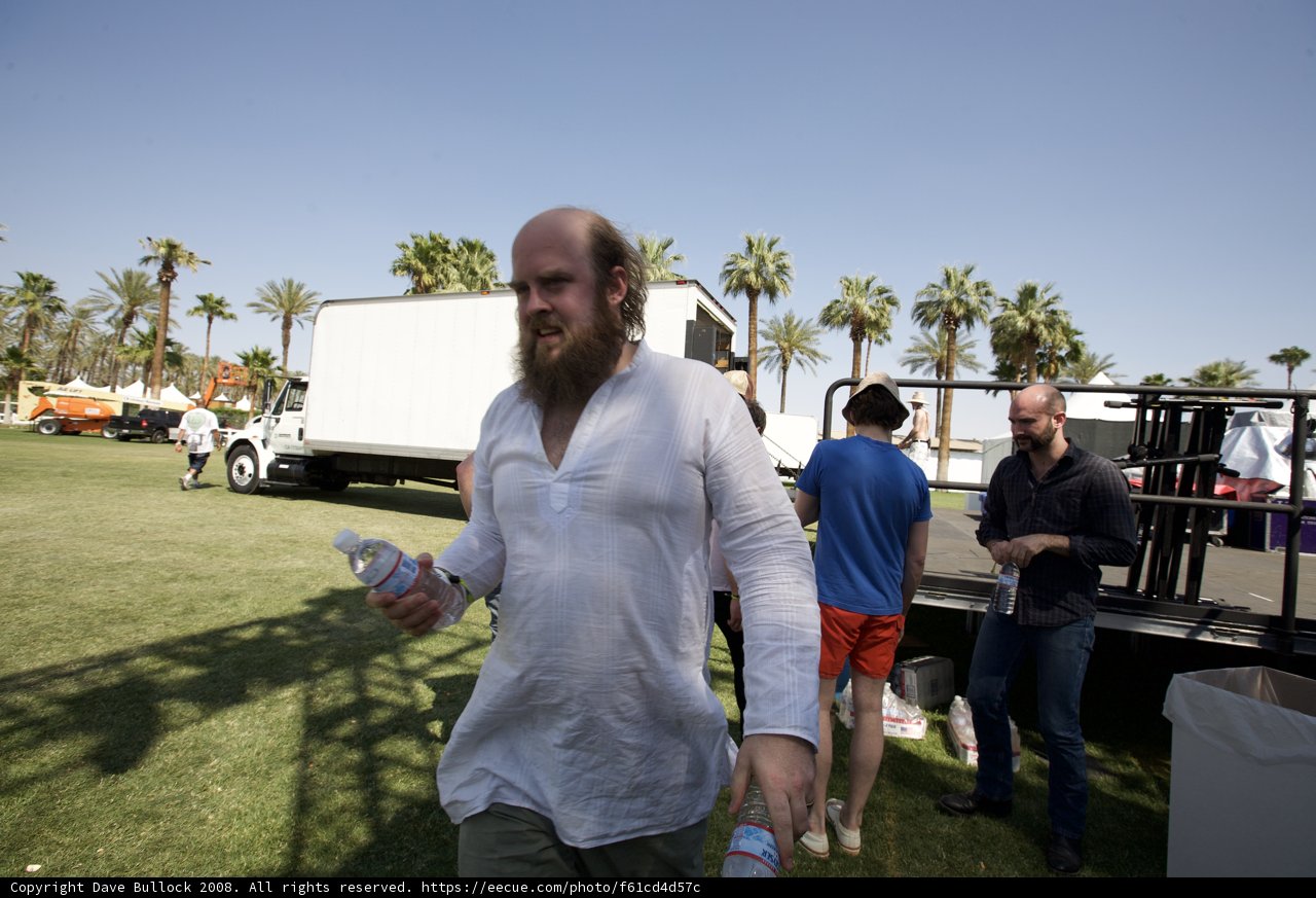 Tim Harrington taking a stroll through Coachella's grassland