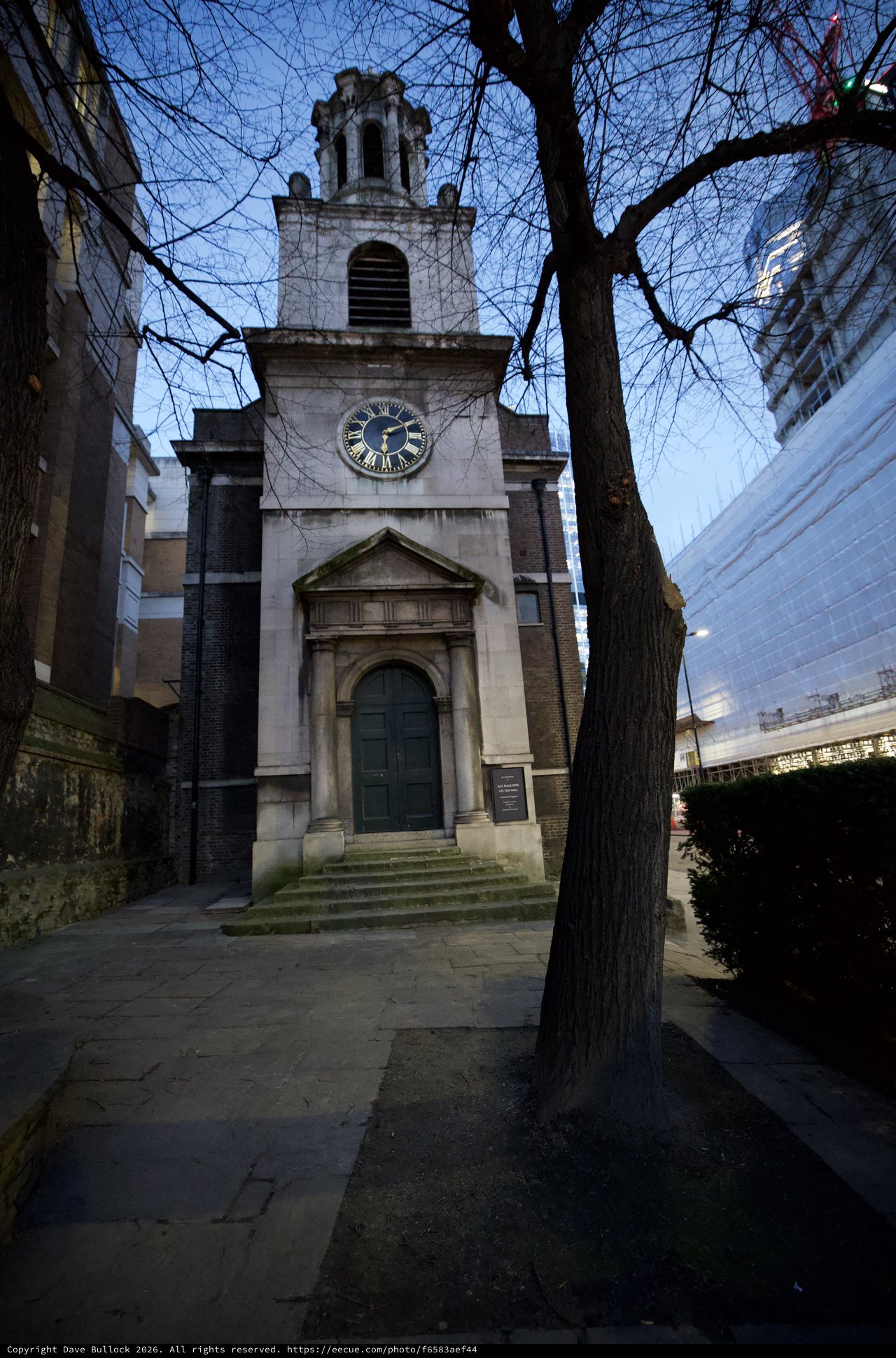 Historic London Church Tower at Dusk