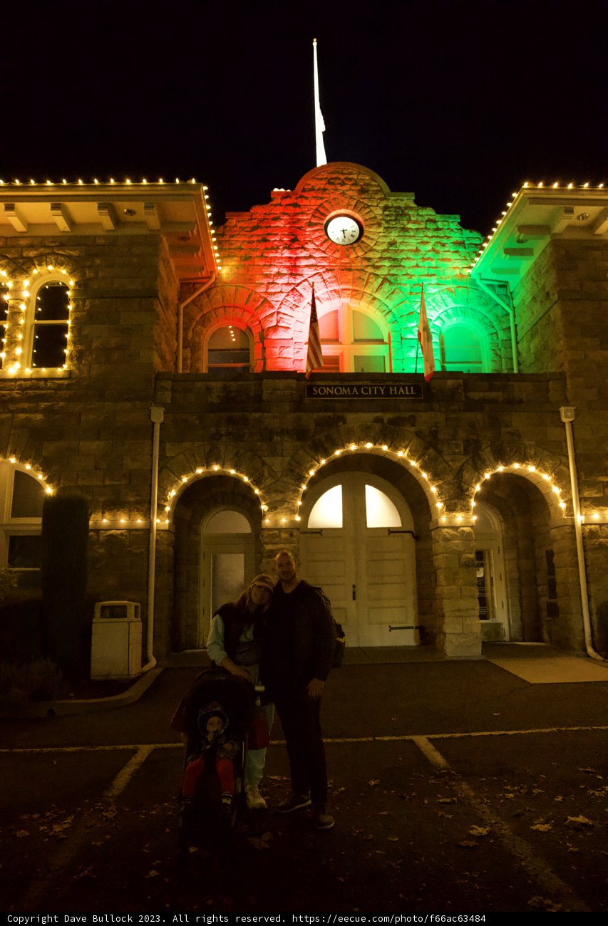 Illuminated Clock Tower in Downtown Sonoma: A Night to Remember