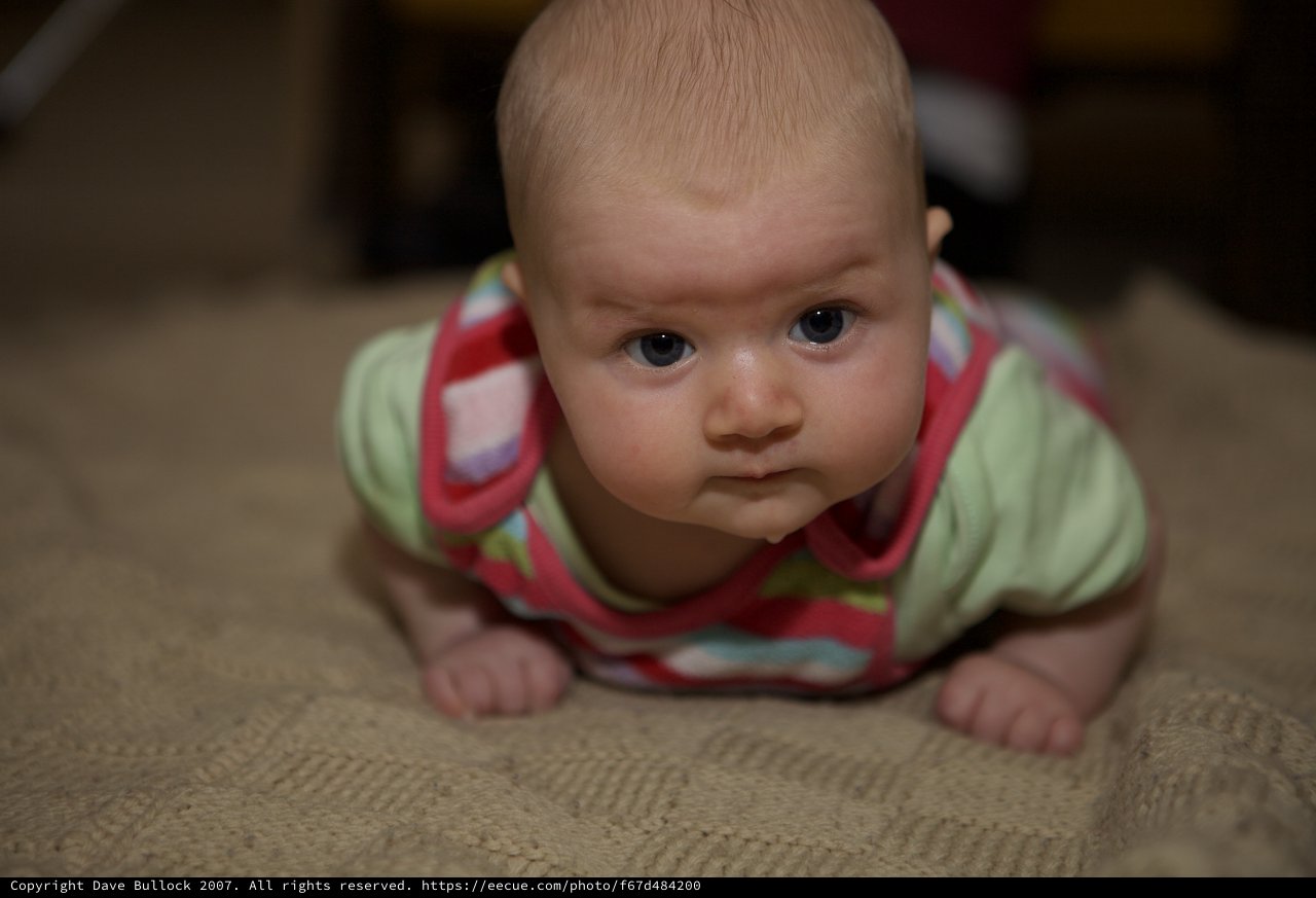 Curious Baby During Tummy Time on Carpet