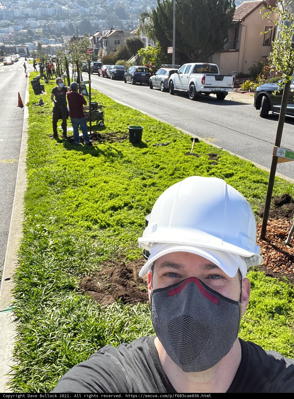 Hard Hat and Face Mask on the City Streets